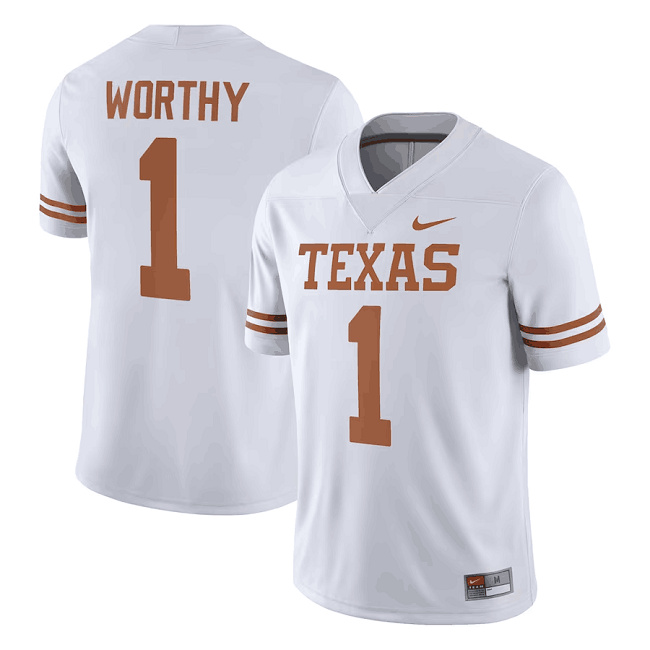Men's Texas Longhorns #1 Xavier Worthy White Stitched Jersey Men's Texas Longhorns #1 Xavier Worthy White Stitched Jersey